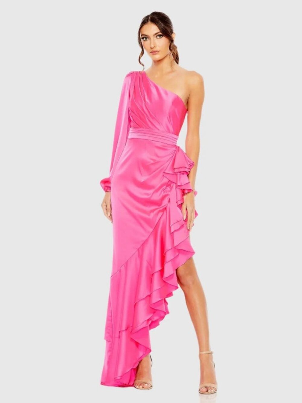 Mac Duggal Size 0 Hot Pink 49531 Evening Gown Satin One Shoulder High Low Dress